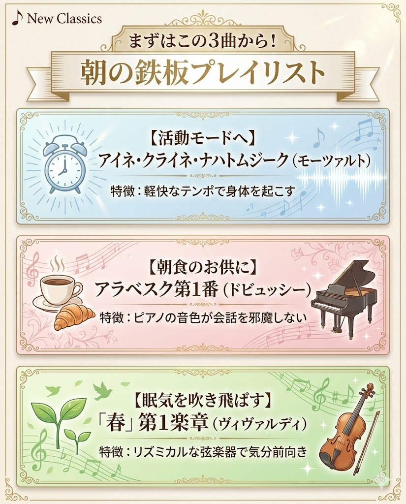 朝におすすめのクラシック3曲まとめ。モーツァルト、ドビュッシー、ヴィヴァルディの名曲とその特徴