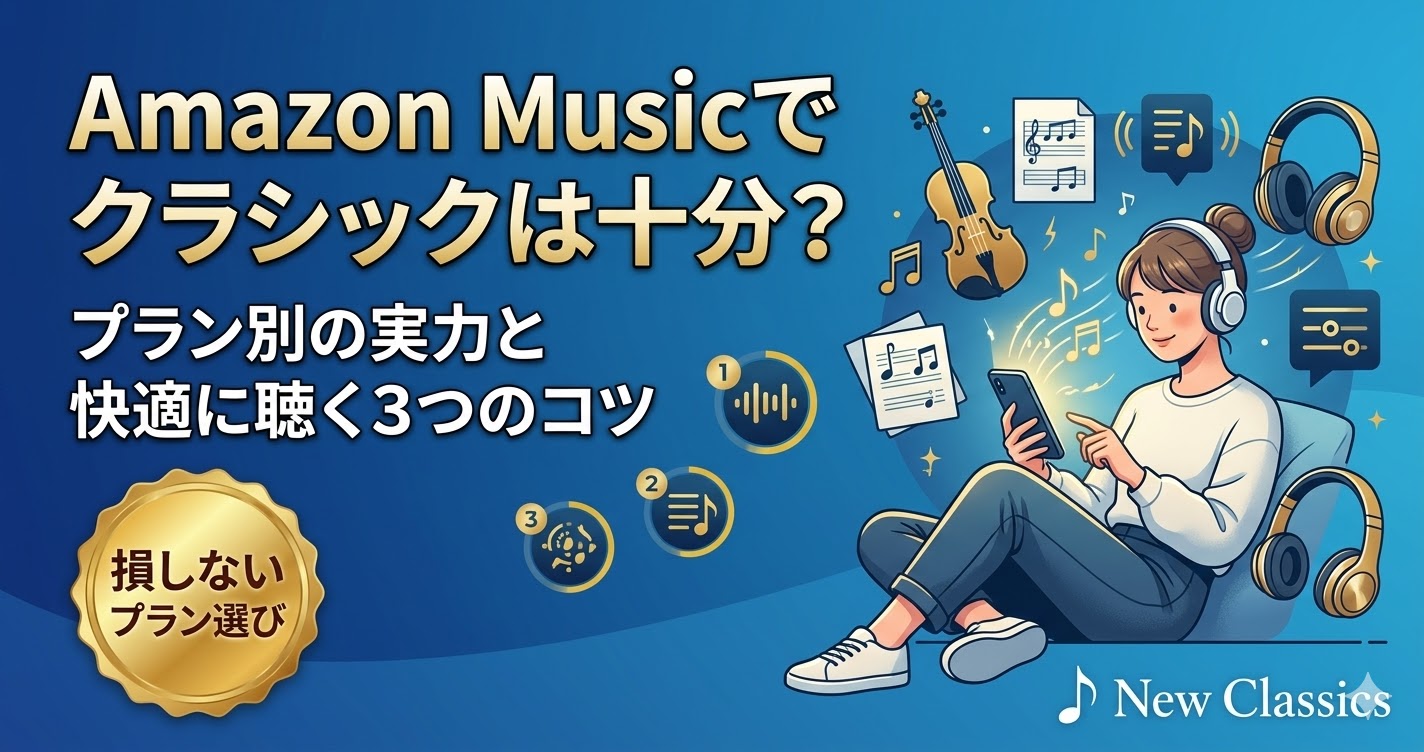Amazon Musicでクラシックは十分？プラン別の実力と快適に聴く3つのコツを解説するアイキャッチ画像