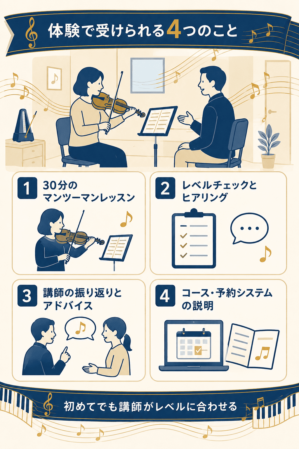 無料体験で受けられる4つの内容を整理した図解