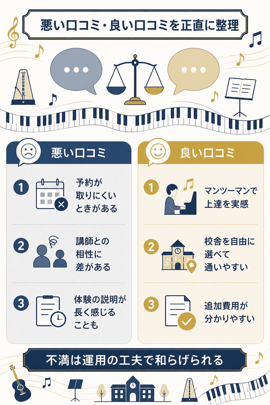 悪い口コミと良い口コミを並べて整理した比較図